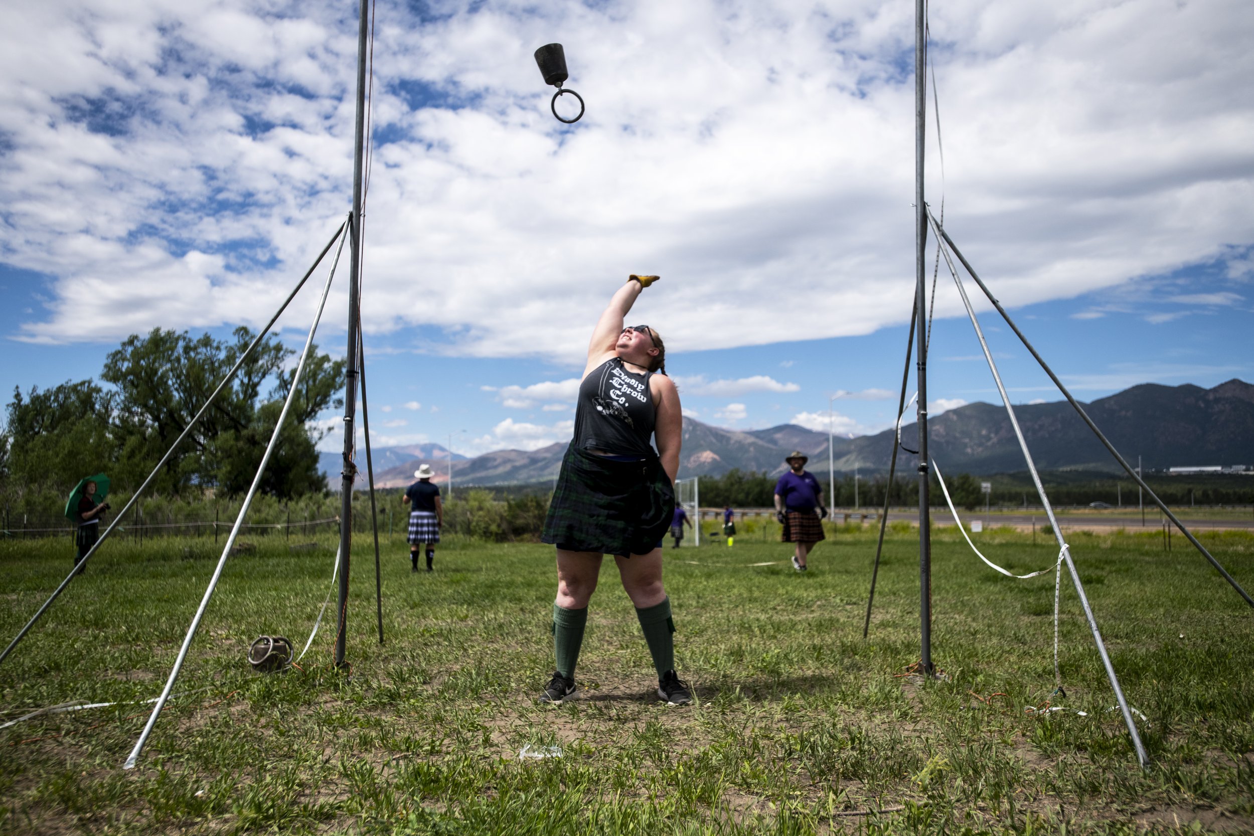  Hazel George throws during the weight for height competition Saturday, June 18, 2022, at the Pikes Peak Celtic Festival at the Western Museum of Mining and Industry in Colorado Springs, Colo. 