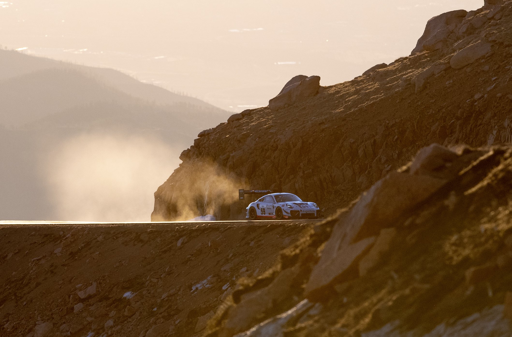  David Donohue kicks up dust during the second day of practice on the middle section of Pikes Peak Highway for the 101st running of The Broadmoor Pikes Peak International Hill Climb on Wednesday, June 21, 2023, in Colorado Springs, Colo. 