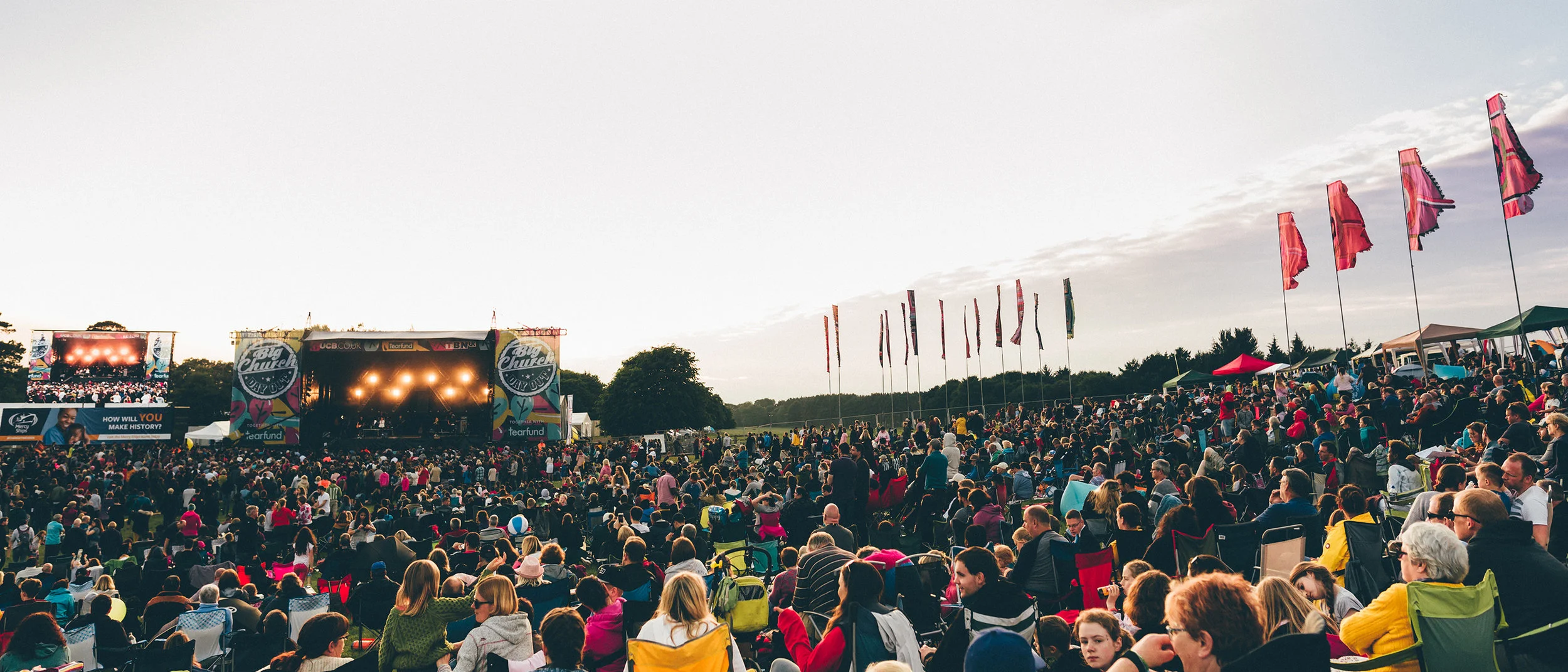 Between sets, Pete Greig , and CBBC Presenter Gemma Hunt , bring entertainment and information to the Mainstage crowd. © Big Church Day Out