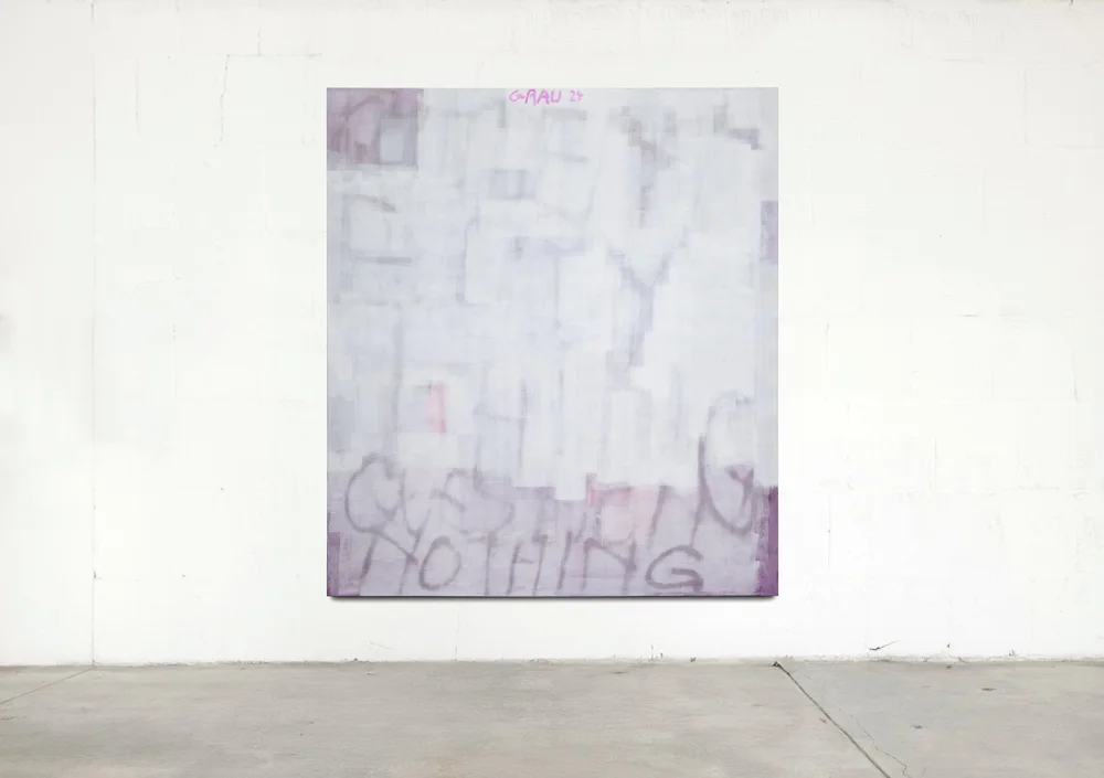 Comment everything question nothing, 2024, Sprühfarbe, Acryl auf Leinwand, 160 x 140 cm