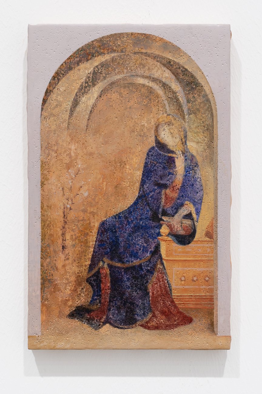 Lin Olschowka, Mäuseloch 1, 2026, acrylic on chalk on wood; Lin Olschowka / Kunstverein Friedrichshafen, 2026, Fotograf: Cim Jubke