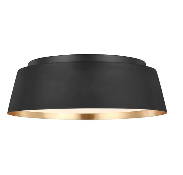 3-Light Matte Black and Gold Leaf Semi-Flush Light