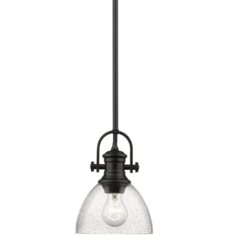 Hines 1-Light Black Chandelier with Seeded Glass Shade