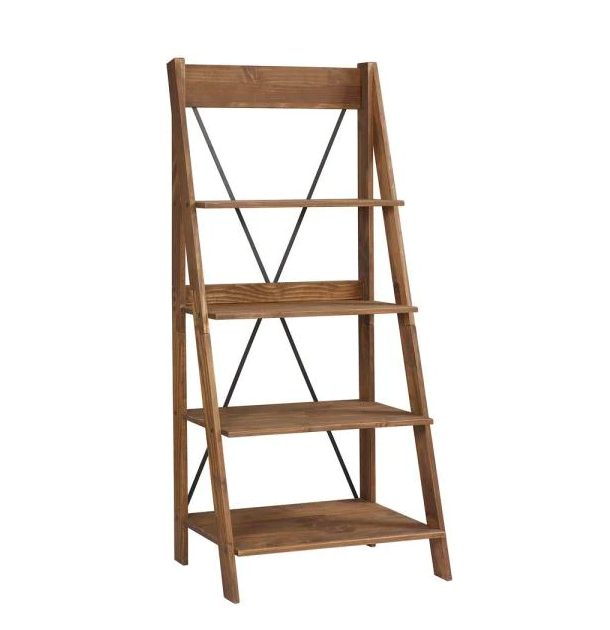 68 in. Brown Wood 4-shelf Ladder Bookcase