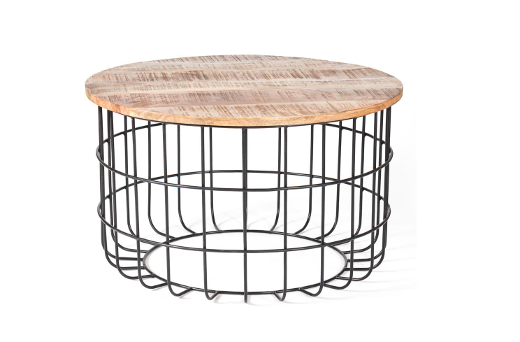 Auxon 30 in. Black/Natural Wood Medium Round Wood Coffee Table