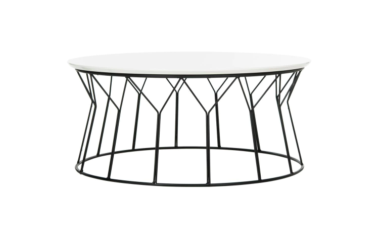 Deion 36 in. White/Black Medium Round Wood Coffee Table with Storage
