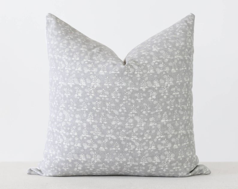 Grey Throw Pillow with White Design