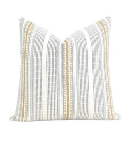 Yellow and Gray Striped Pillow Cover