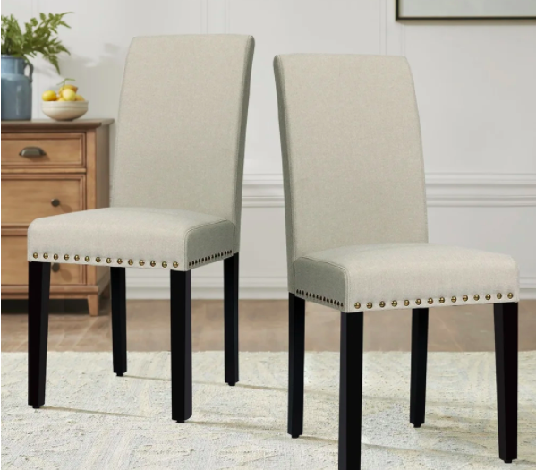 Costway Fabric Dining Chairs Upholstered with Nailhead Trim