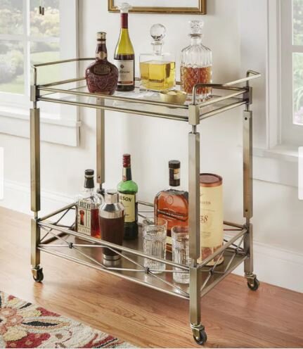 Metropolitan Antique Brass Metal Bar Cart with Glass Top