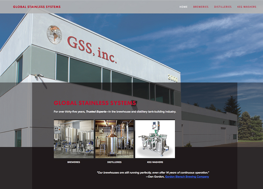 Parallax scroll for commercial appeal: Global Stainless Systems