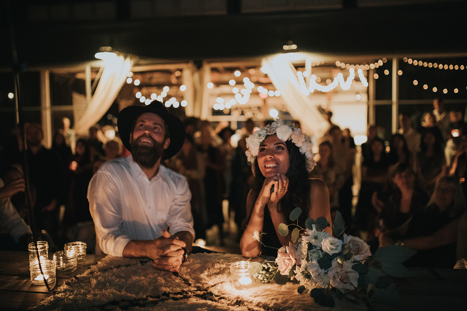 A night time wedding ceremony at Performance Works on Granville Island 