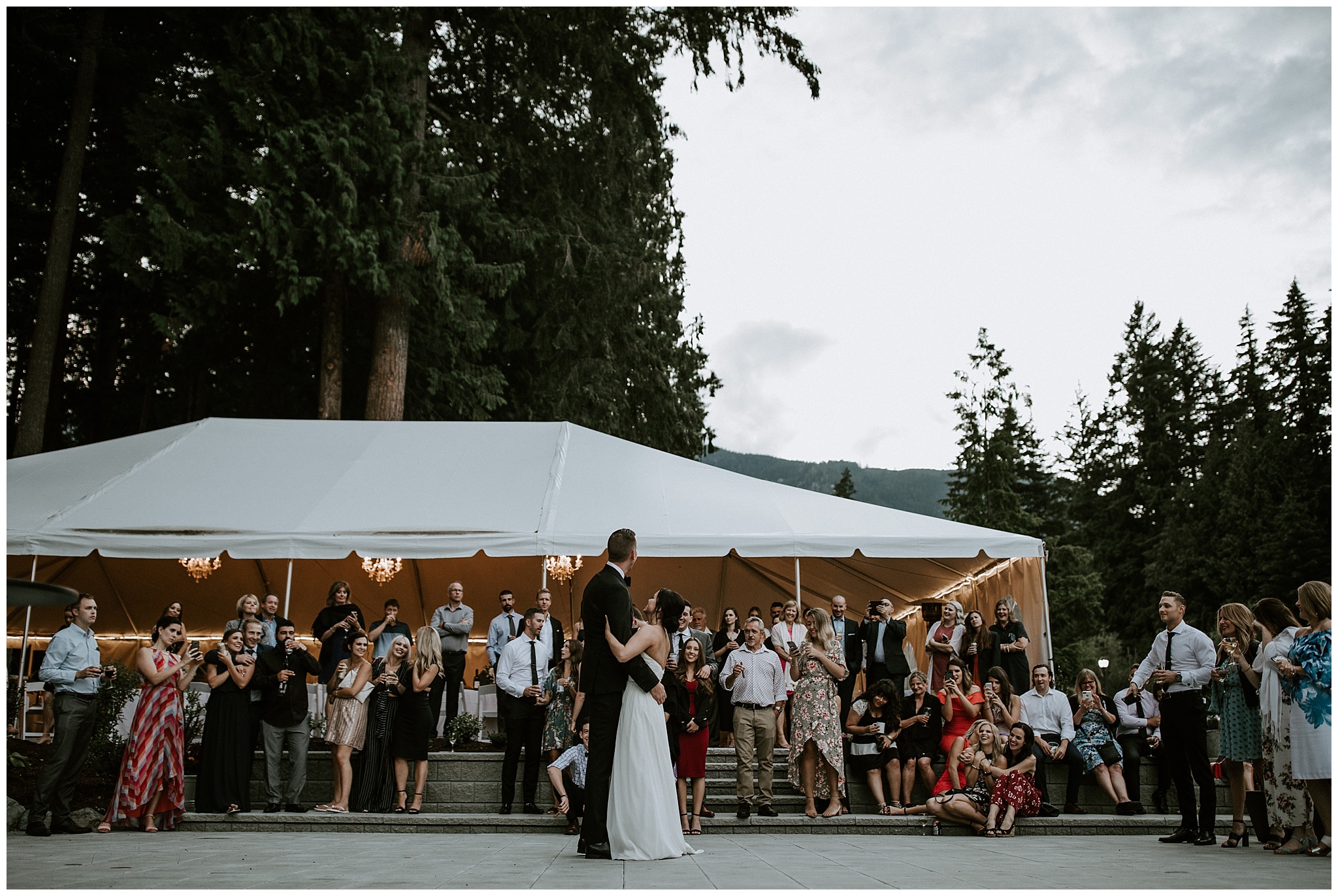 Bride and Groom's first dance in front of the tent at Rowena's Inn on the River 