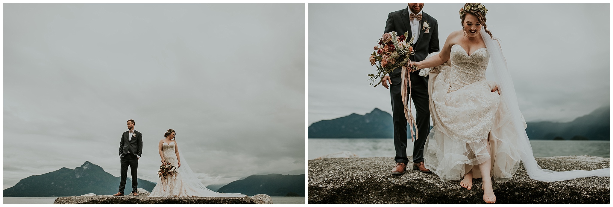 Photos by the ocean from a wedding at Furry Creek Golf 