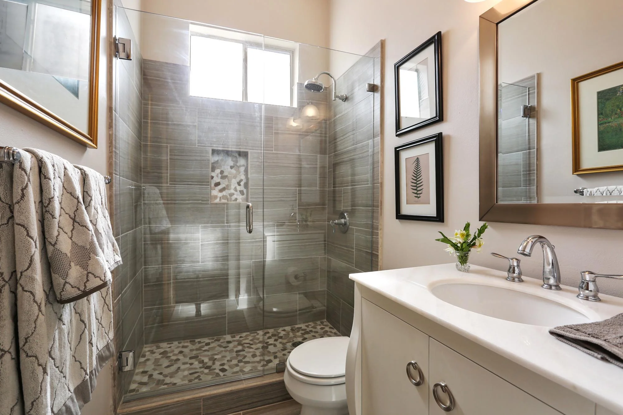 Bathroom with modern glass standing shower