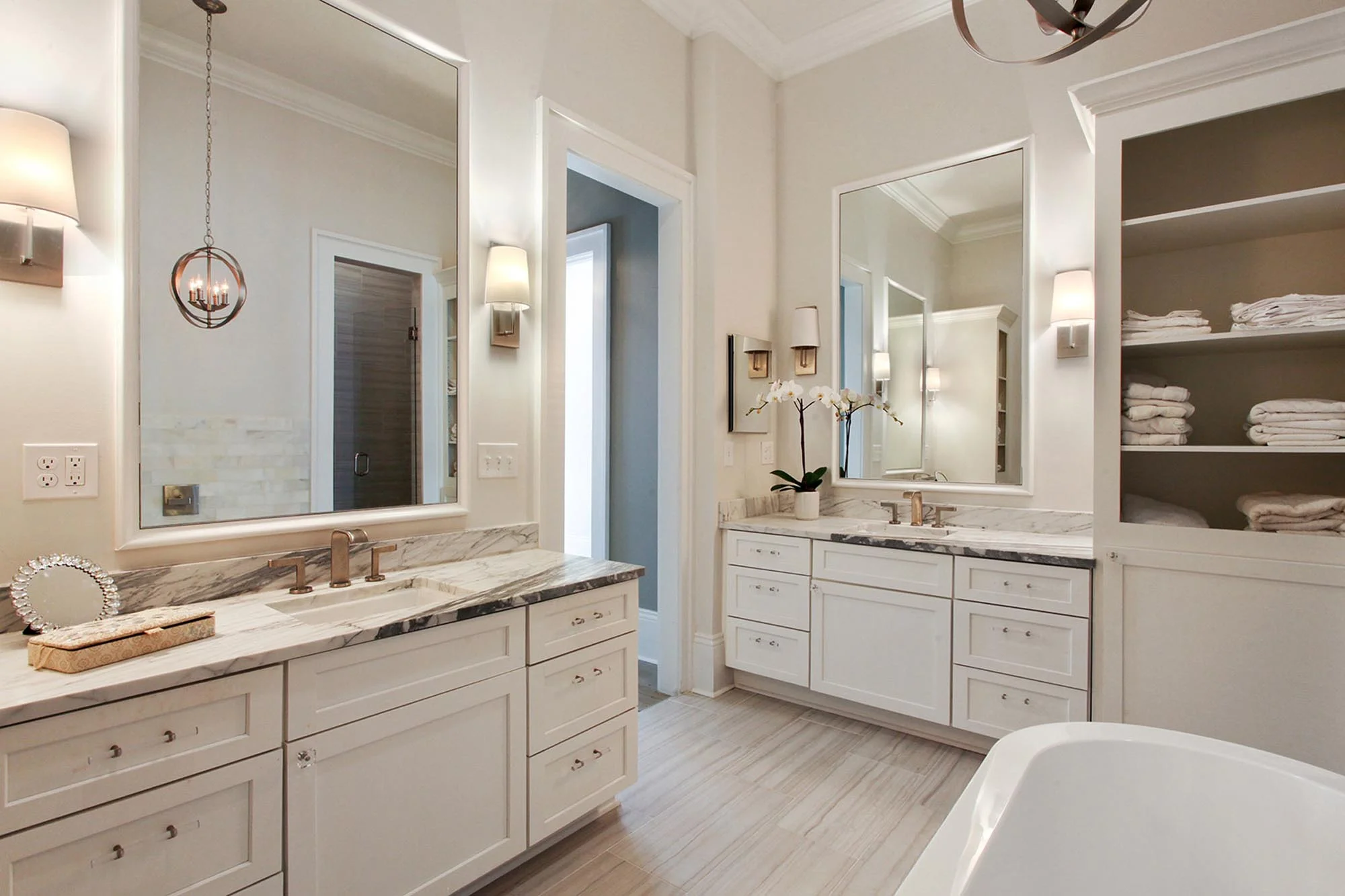 Master bathroom with his and her vanities