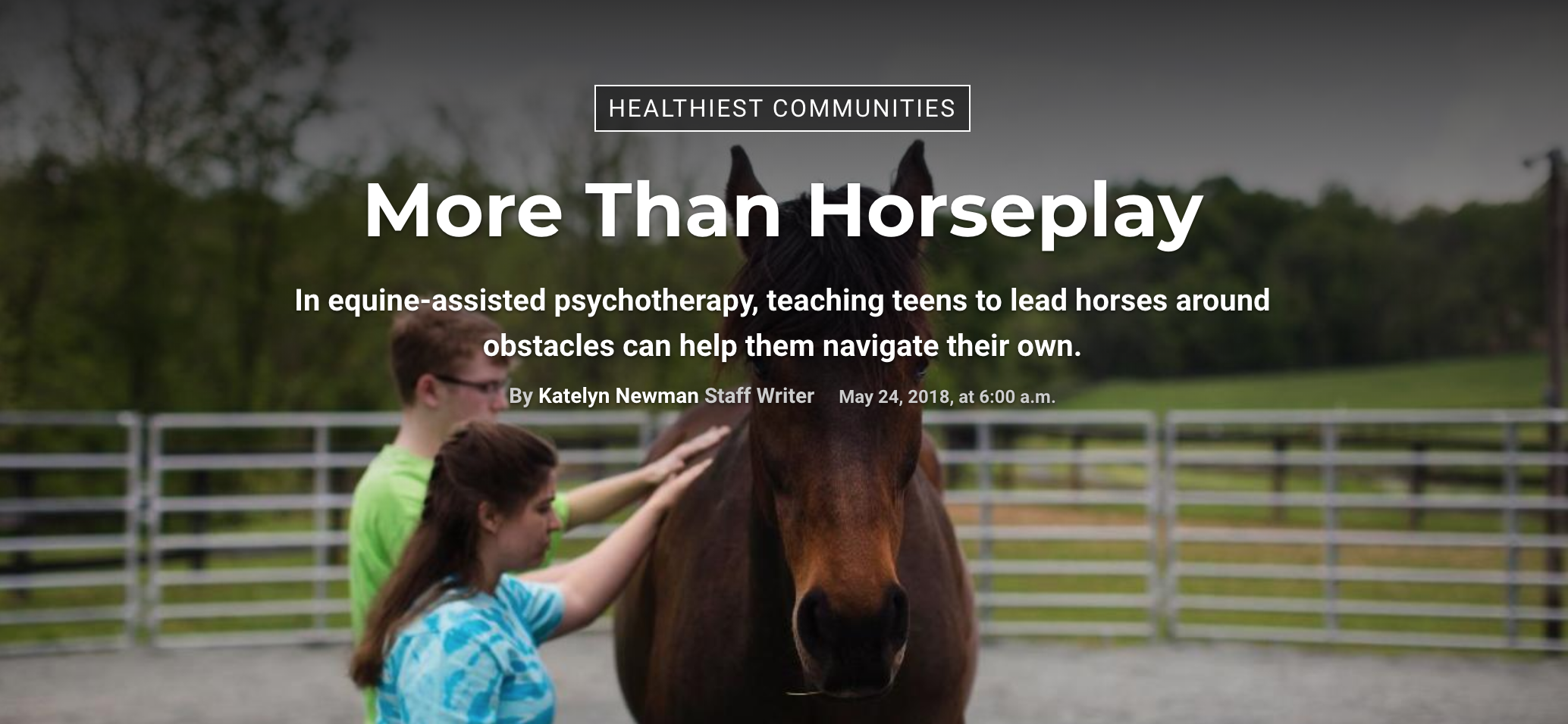 Former clients Allegra Solitaro, foreground, and Michael Bullard visit the Project Horse Empowerment Center, a provider of therapy services in Purcellville, Va., on May 10.(BRETT ZIEGLER FOR USN&WR)