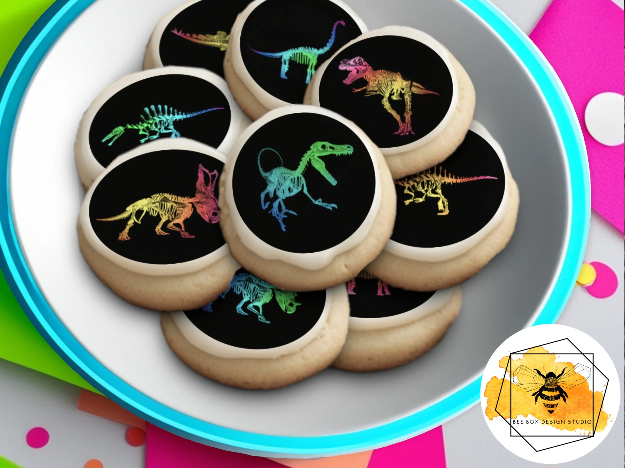 Neon dinosaur cookies.JPG