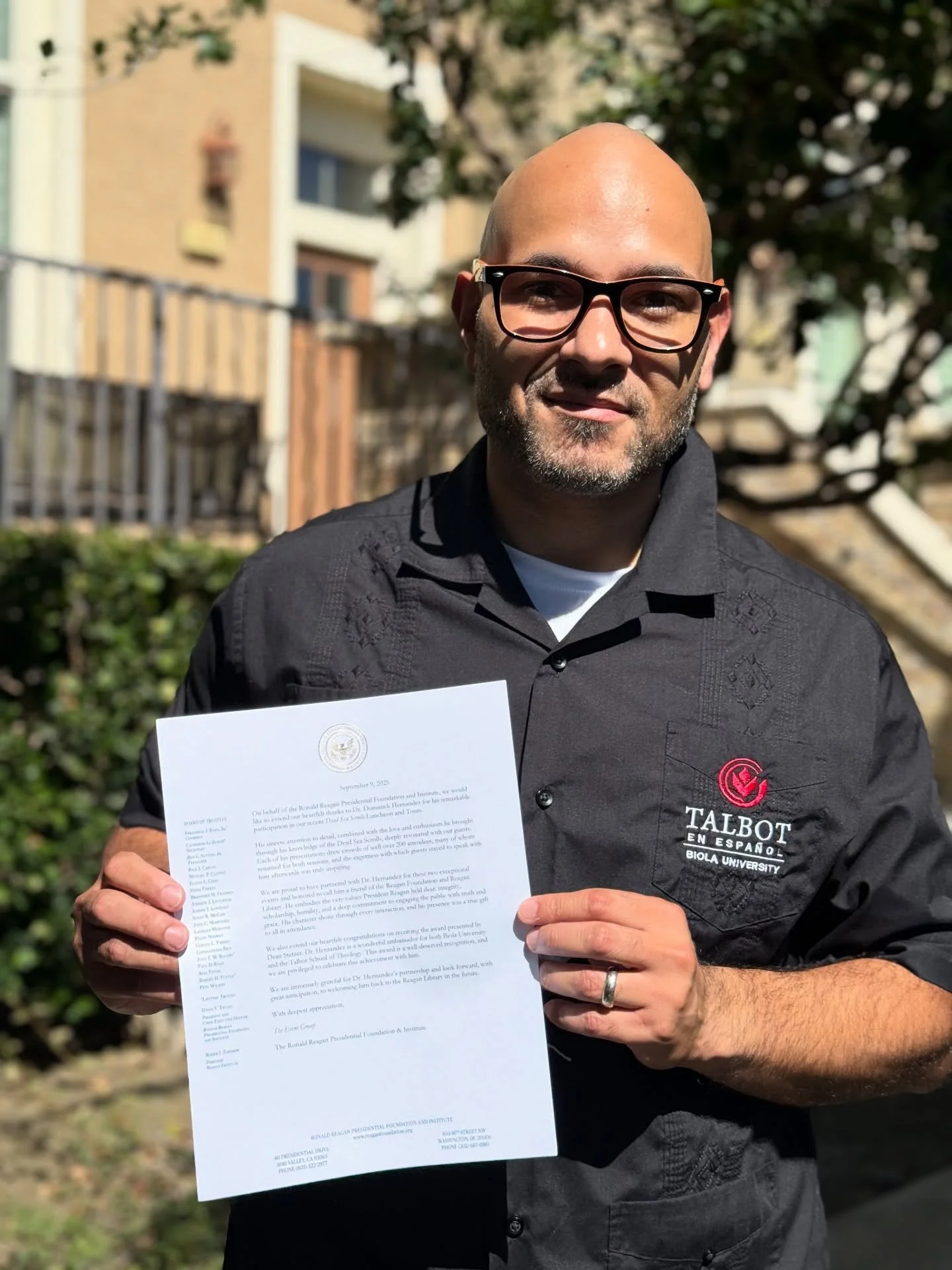 What a great day! 🎉 Today I was honored to receive the Academic Excellence Award at @talbottheology - @biolauniversity. As a special surprise, my friends from the @reaganfoundation sent a heartfelt letter of congratulations from their @reaganlibrary