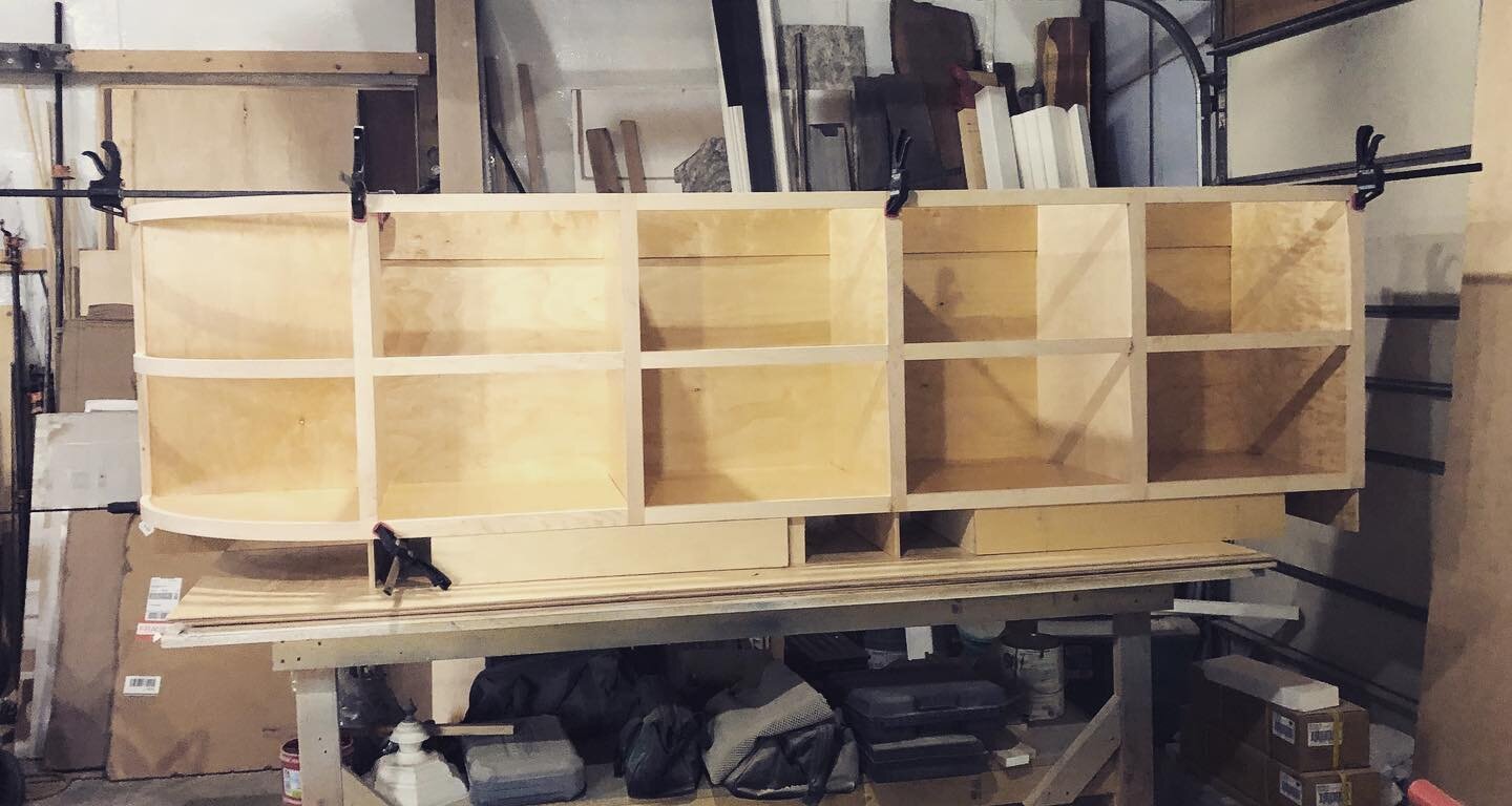 Cabinet progress for Jubilee&mdash;I found a true craftsman to make my vision come true! Curved cabinet!!!⁣
⁣
#design #renovation #Italianate #cabinetry