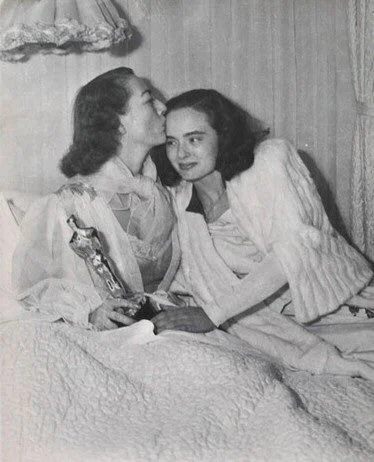 With Ann Blyth, who came to congratulate Crawford on her Oscar win for Mildred Pierce (1945)