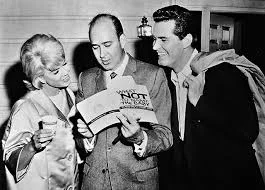 Doris Day and James Garner on the set with fellow actor and screenwriter Carl Reiner