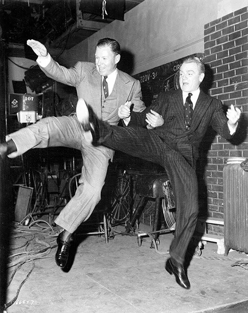 Cagney fooling around with friend George Murphy on the set of Love Me or Leave Me (1955)