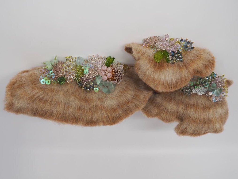 North Cascades 
Felt, wool, glass beads and sequins
13&rdquo;H x 7&rdquo;W x 4&rdquo;D
$350 for all three, also sold separately

We visited North Cascades on the hottest day ever recorded in Seattle, 😅 figuring we would make good use of some AC afte