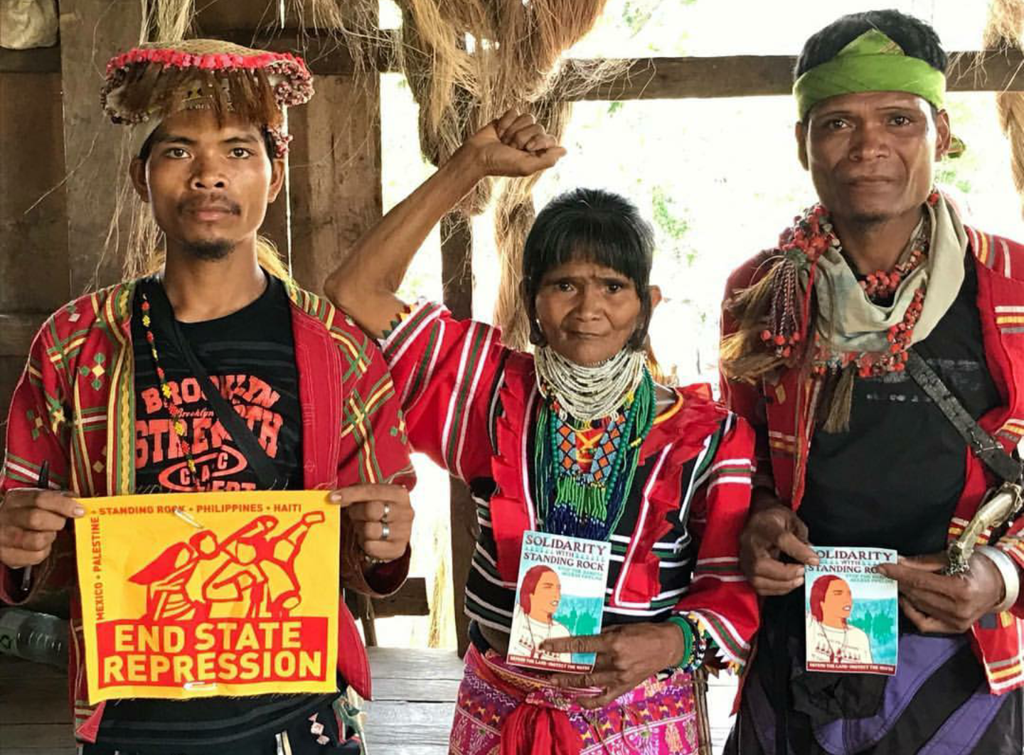 Salupongan Ta Tanu Igkanugon (Unity in Defense of Ancestral Land) Indigenous leaders stand in solidarity with the Indigenous leaders and supporters facing state repression in Standing Rock, Mexico, Palestine, Haiti, and all over the world / Photo courtesy of Salupongan International , 2017