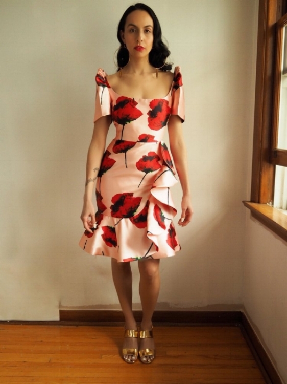 Couture ruffle terno, $400