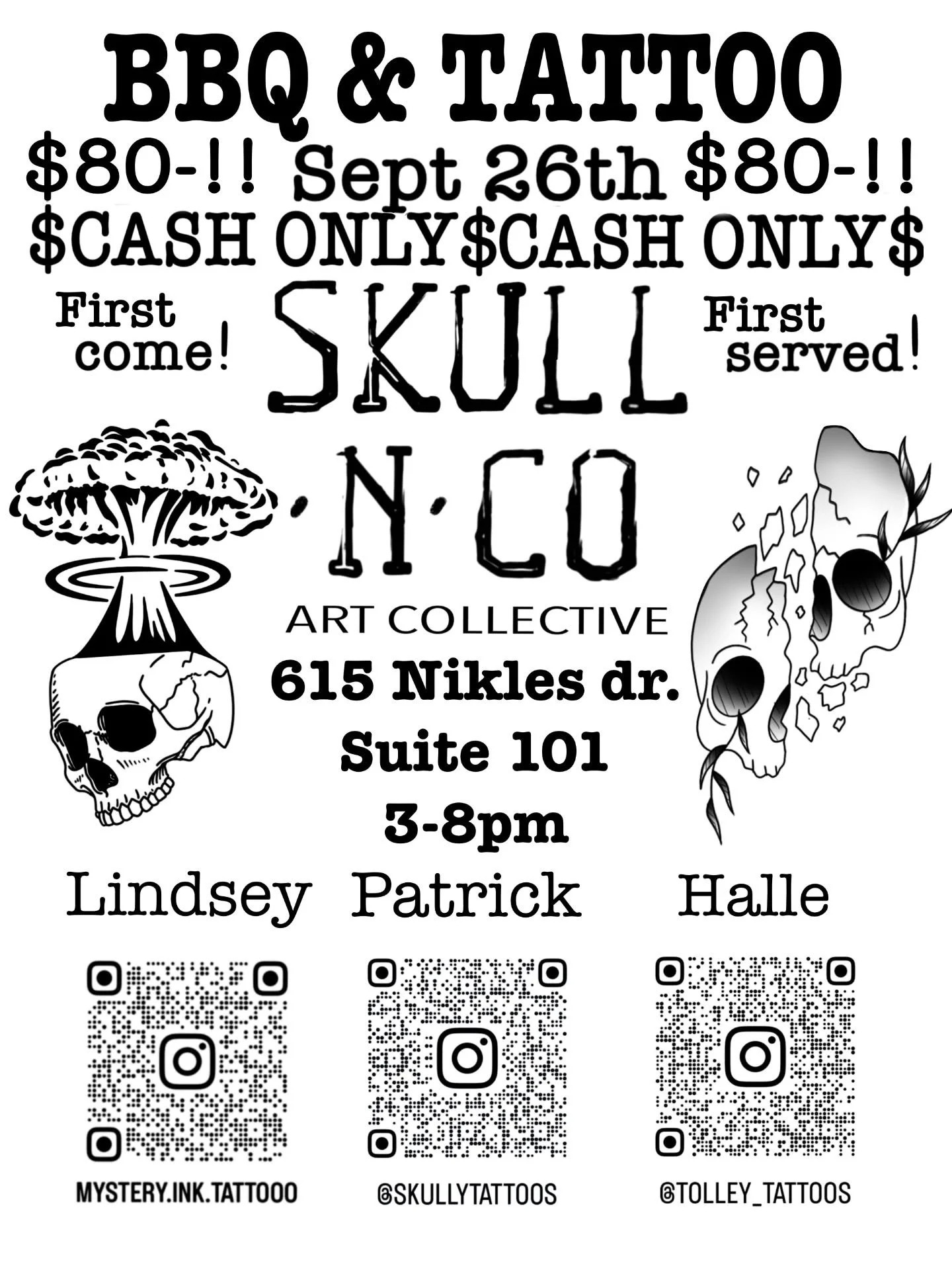 Friday 26th walk in and BBQ! We will be open every Friday going forward at 3pm for walk ins!
 Bring your good vibes, tattoo ideas and come get tattooed!