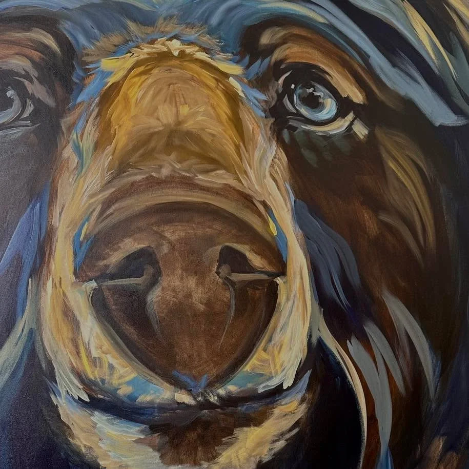 I’m excited for this new 🐻. Loving the midnight blues, browns, and yellows. 54x54 Coming soon. 
Also….. #nokingsprotest I’m with you in spirit this weekend !!!! ❤️❤️🇨🇦🇨🇦🙌🙌🙏🏻🙏🏻