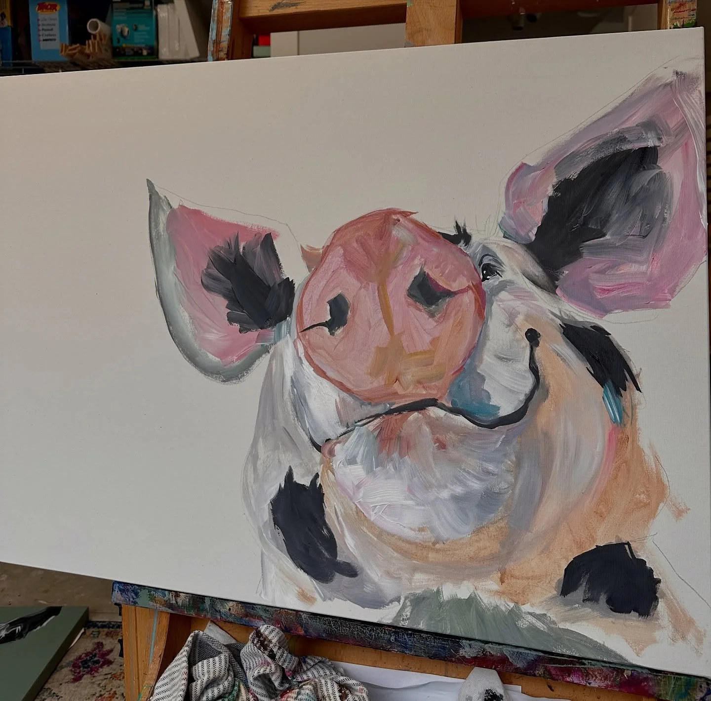 Something to look at that brings you a little joy today. 
This little piggy is in the works
24x36&rdquo;

Do you think the background should be kept white? 
#wip #canadian #handmade #farms #lovestock #livestock #farmhousedesign #handmade #aisucks