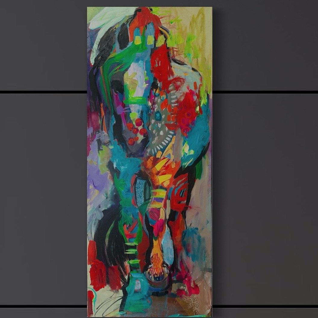 Some might call this a Happy Accident, because this weeks newsfeed can get bent! 
40x16&rdquo; discounted price of $900 CAD. Shipping Available-DM if interested. 
#abstract #abstracthorse #vividart #collectibles #artcollector #equine #horseshow #made