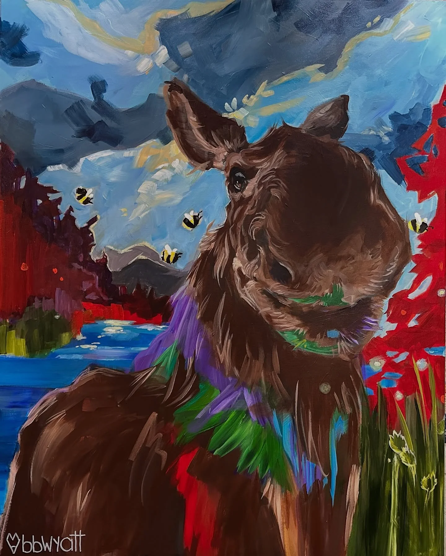 Whaaaaat the Fk are you doing???
I ponder to myself, every day&hellip;
You&rsquo;re doing the best you can
Says my afternoon coffee. 

I&rsquo;m having a Sale this weekend BTW! 
#artsale #coffee #thoughts #artist #moose #moosepainting #rockymountains