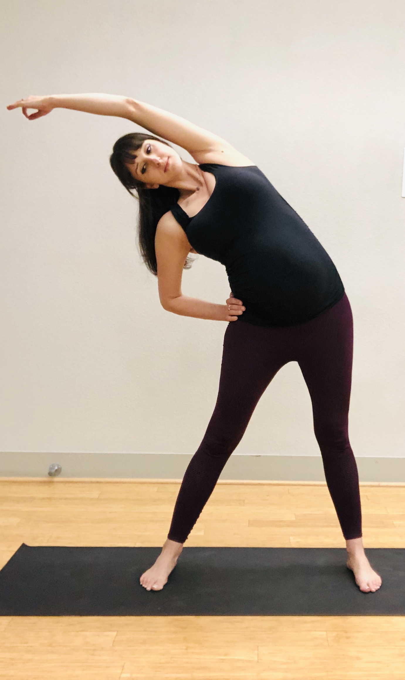 Supported Side Bends: move from side to side, inhaling at center, exhaling to the side. Support back with hand on bent side’s hip. Bend at least 3x to each side.