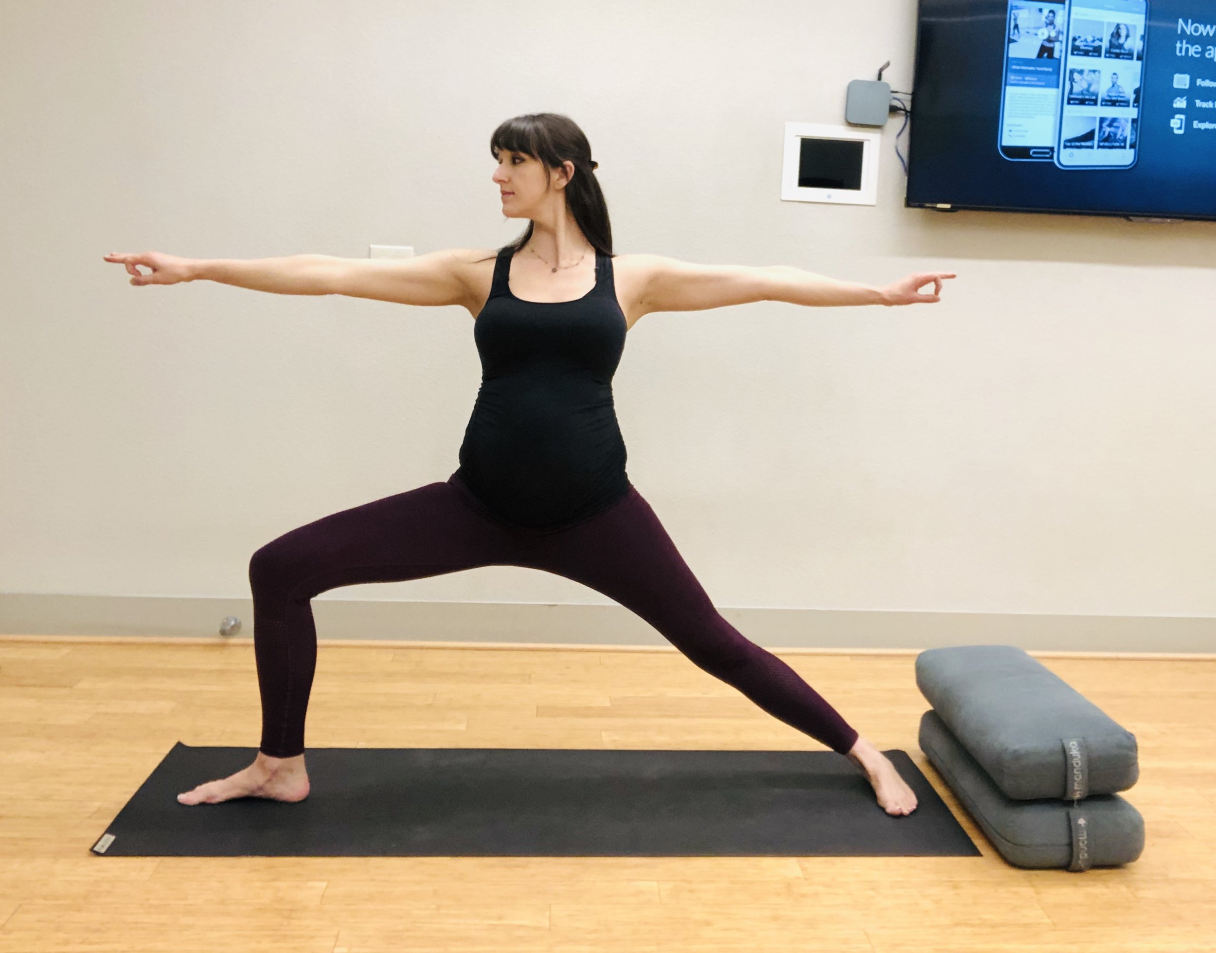 Warrior Pose. Stack bent knee over ankle.