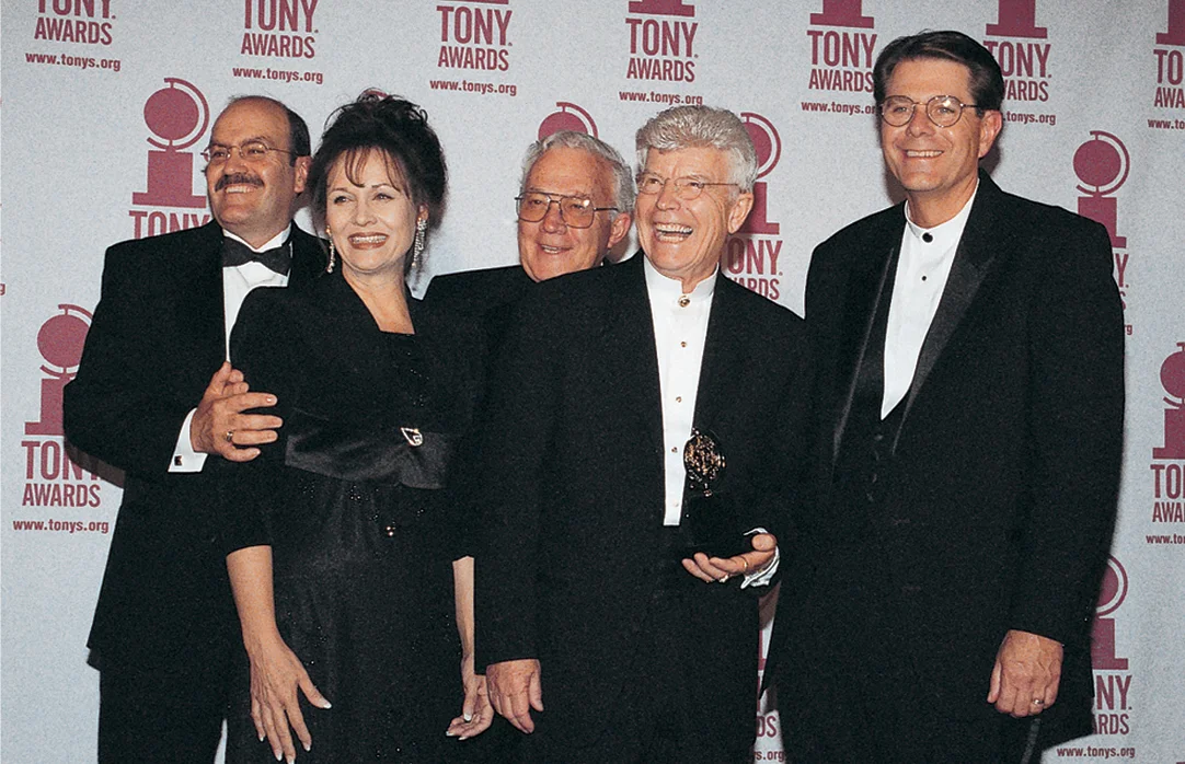 R. Scott Phillips (left), Sue Cox, Douglas N. Cook, Fred C. Adams, and Cameron Harvey receiving the 2000 Tony Award for Outstanding Regional Theatre. (Copyright Utah Shakespeare Festival.)