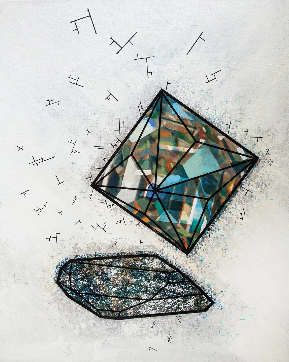 Polymorphs (Diamond and Graphite) , 2016. Acrylic, acrylic transfer on linen. 91 x 73 cm