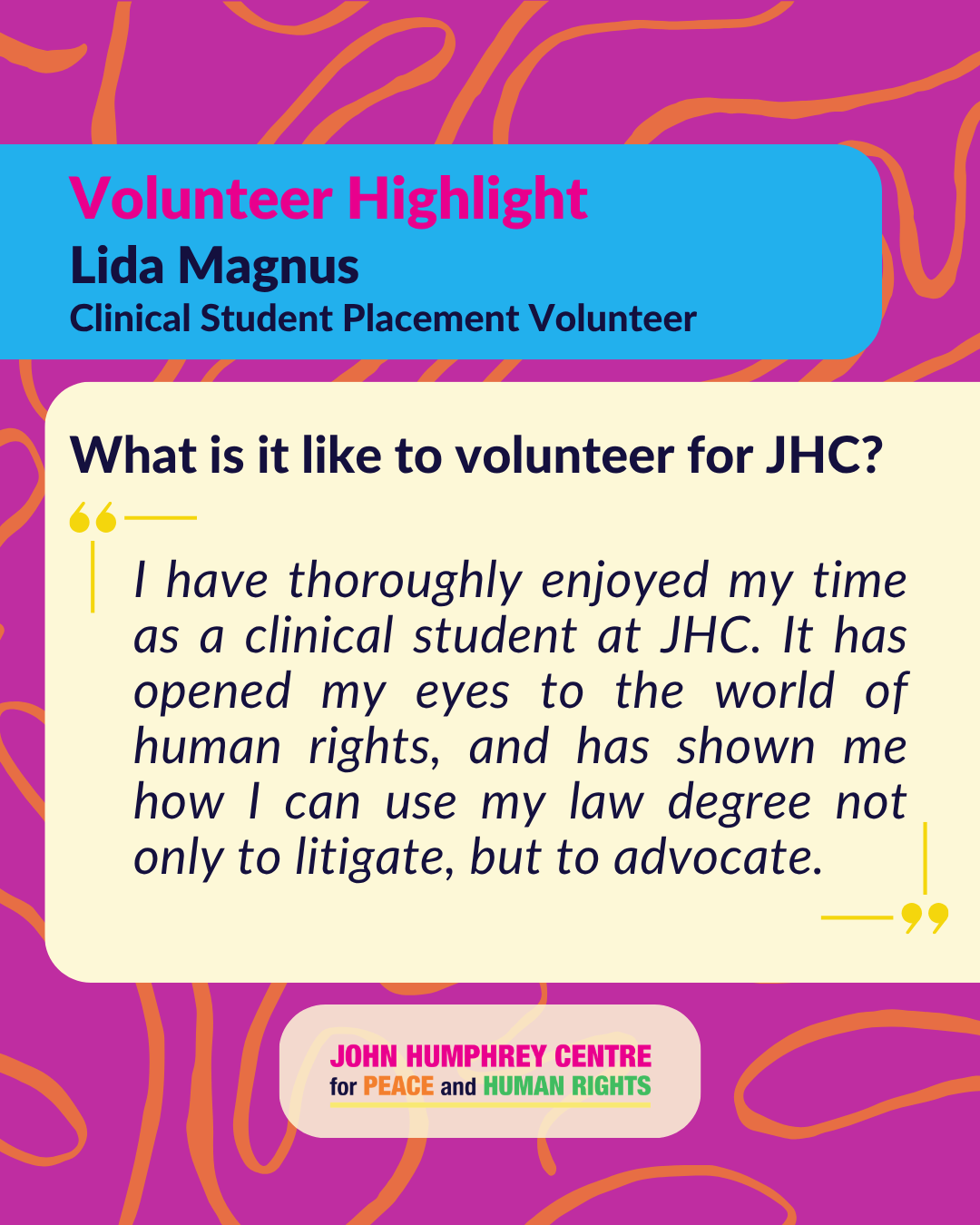 Volunteer Highlight: Lida Magnus — John Humphrey Centre for Peace and ...