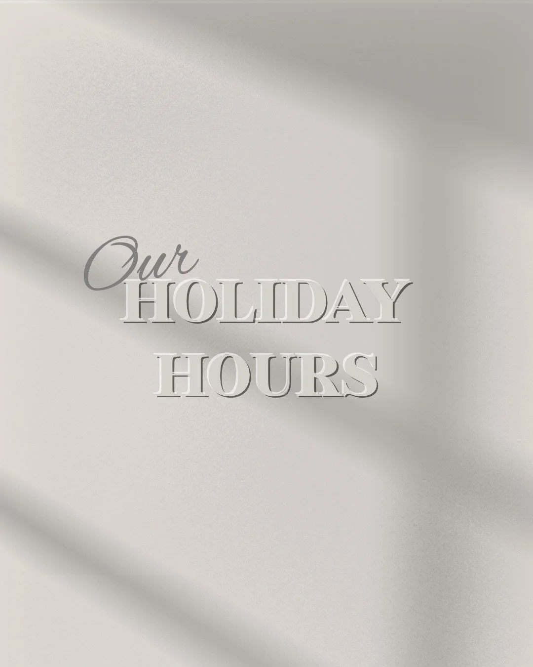 The holiday season is upon us, and these are our holiday hours✨🎁

We&rsquo;ll be closed December 24&ndash;26 and back December 27&ndash;30, ready to give you the hair of your dreams. Our regular hours resume on January 2.

With limited appointments 