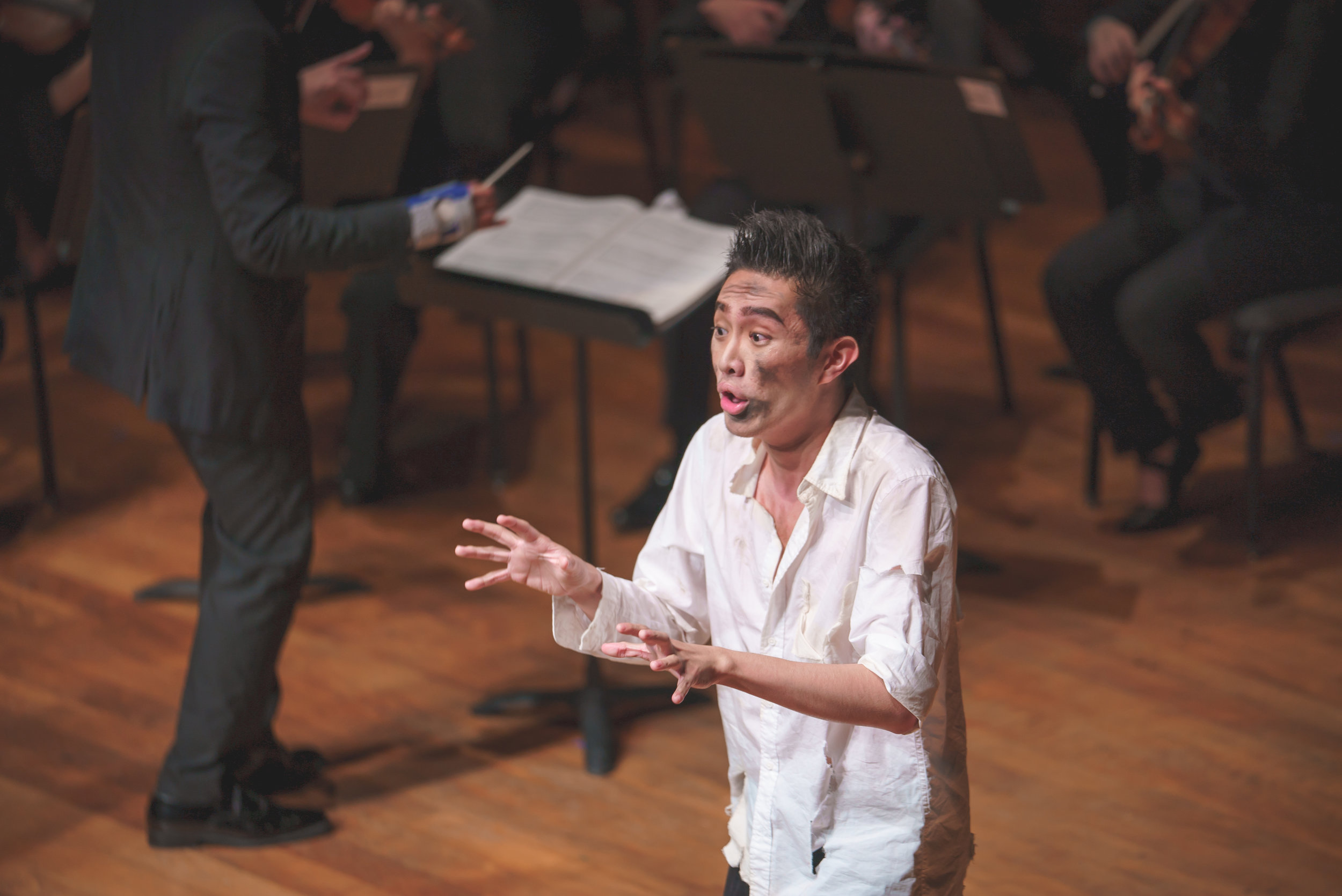 Above: Jingjie as Polypheme expressing his desire for Galatea