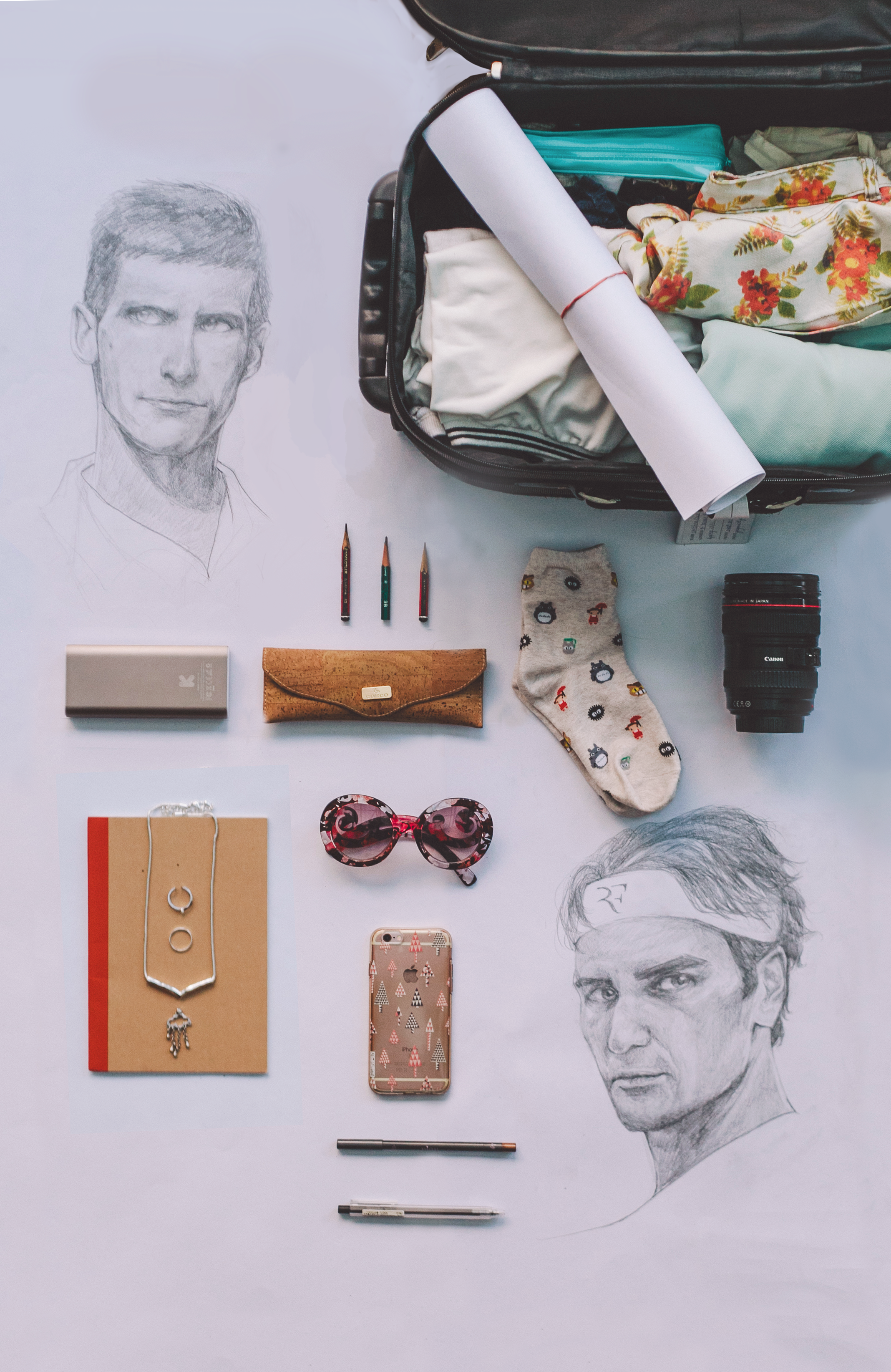 melbourne, flatlay, roger federer, novak djokovic, luggage