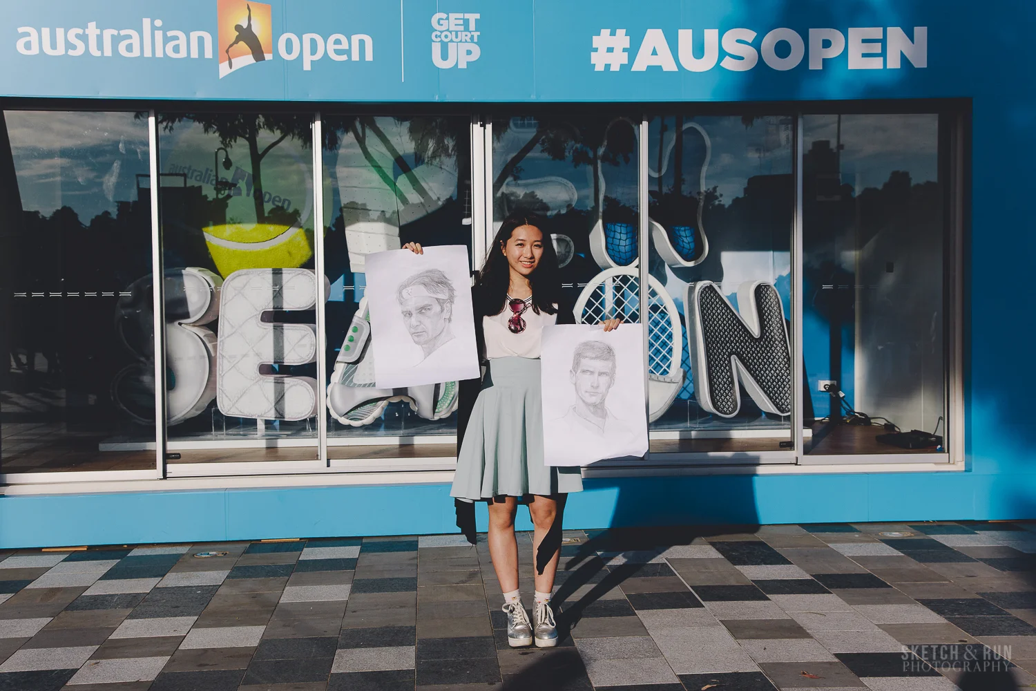 sketch and run, roger federer, novak djokovic, rod laver arena, australian open