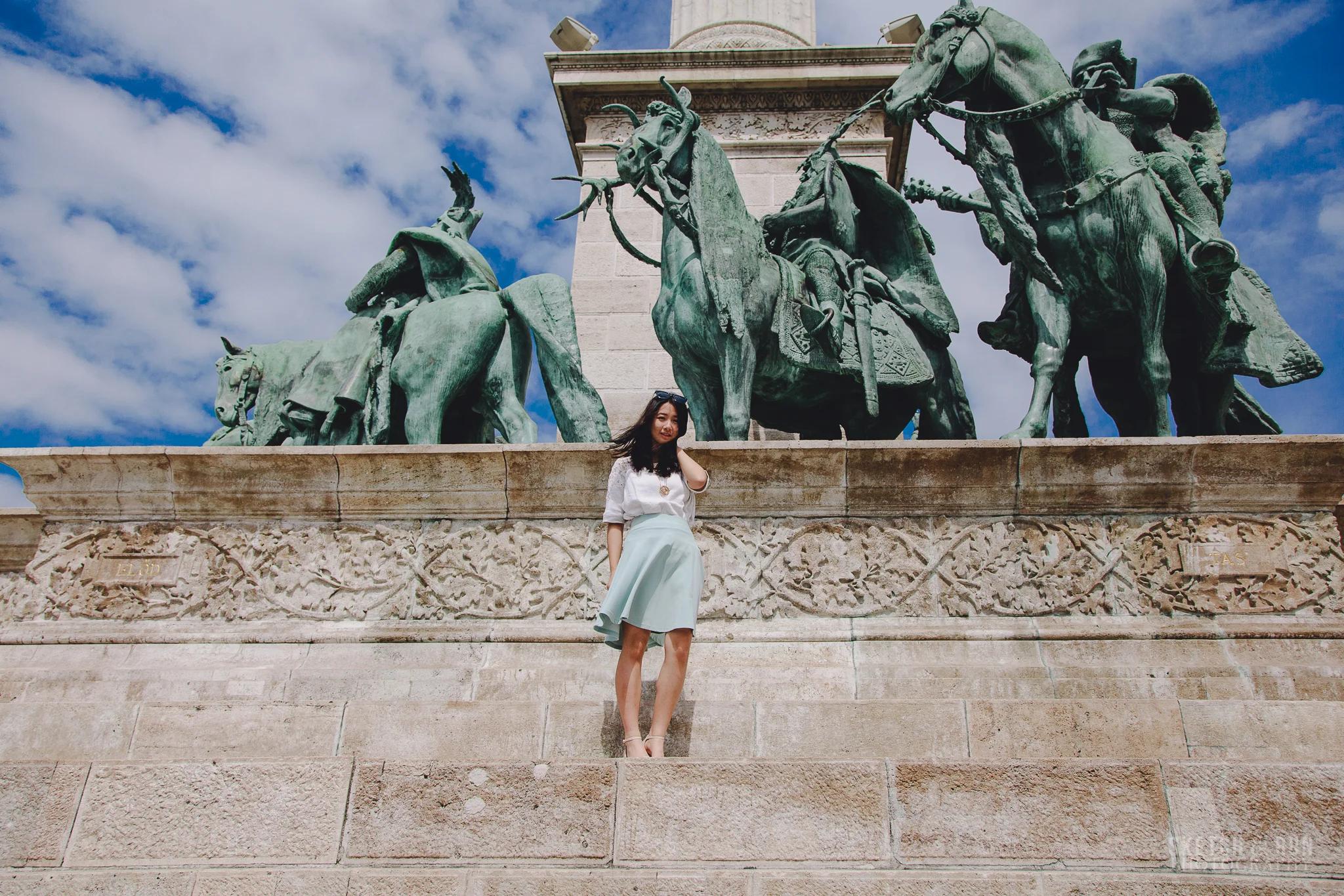 Heroes Square, Budapest, Hungary, travel photography, self portrait