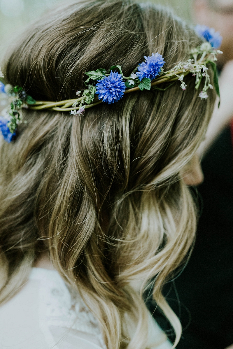 Simple blue flower crown | hair and makeup for brides | full-service destination wedding | get married in Denmark | Aero Island | Danish Island Weddings | Denmark wedding planners and venue