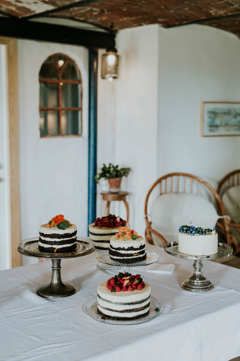 wedding cake buffet with rustic “naked” cakes | full-service destination wedding | get married in Denmark | Aero Island | Danish Island Weddings | Denmark wedding planners and venue