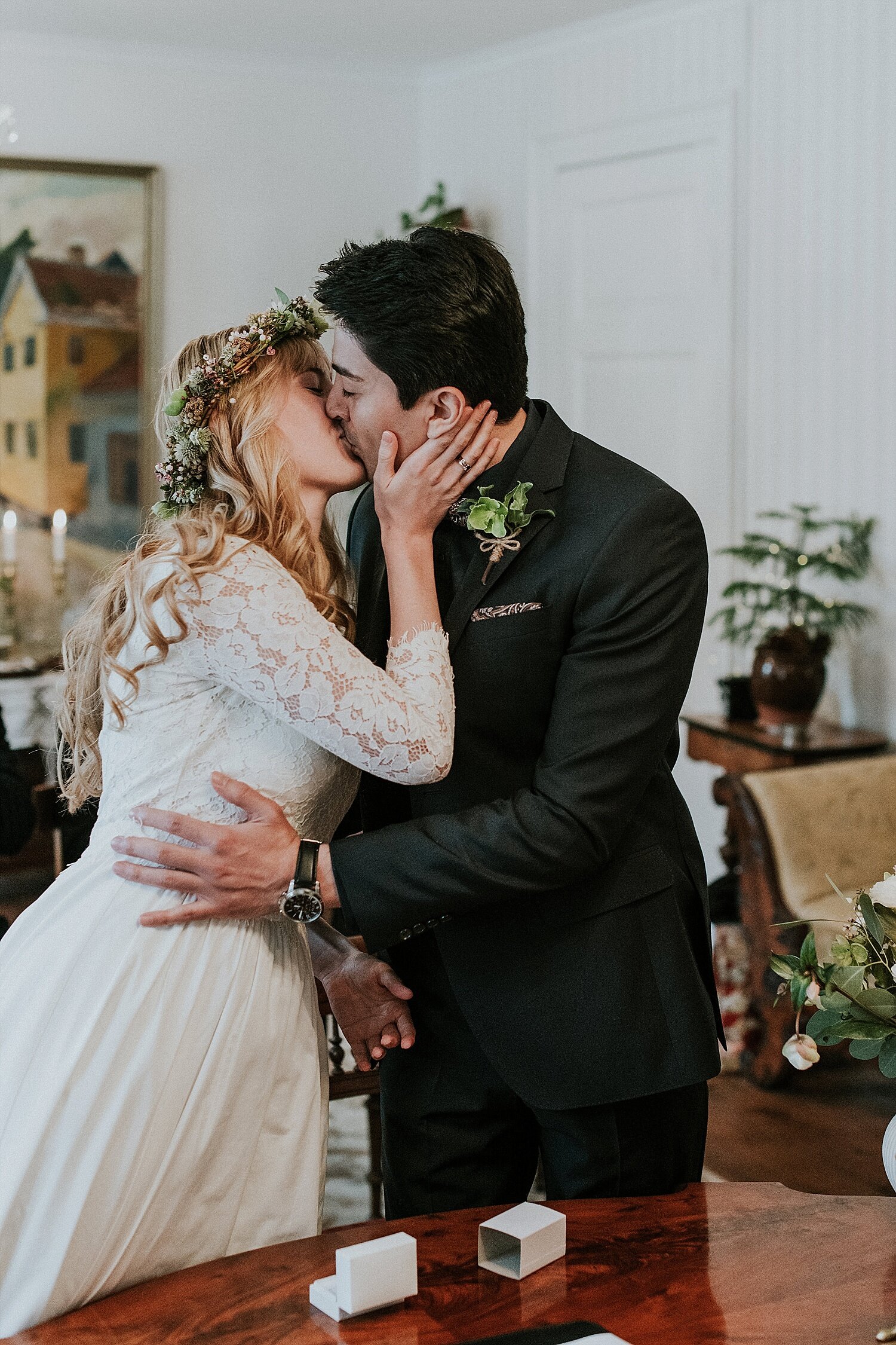 bride and groom at winter elopement in denmark