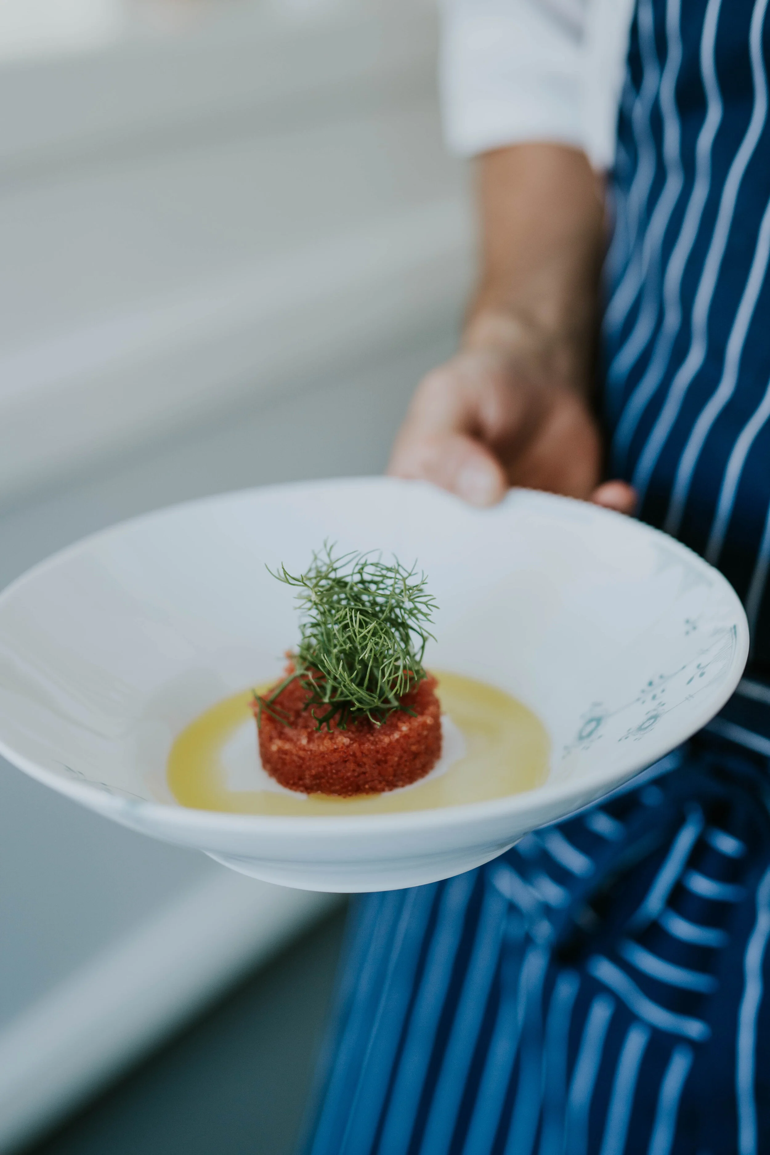 A beautifully plated gourmet starter served during an intimate micro wedding dinner reception in Denmark