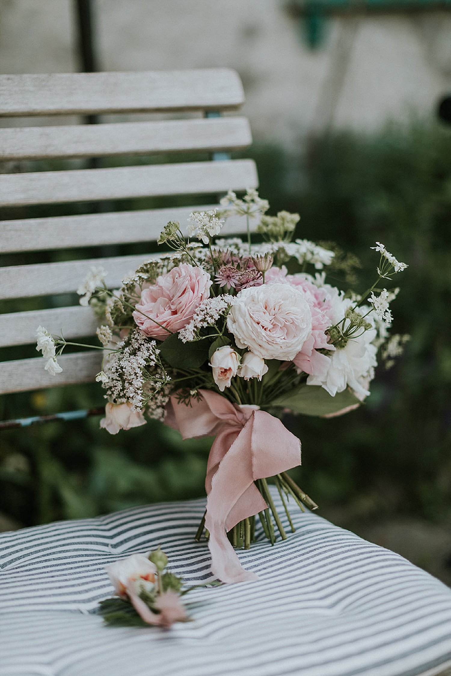 pink white green hand-tied wedding bouquet romantic country wedding | Danish Island Weddings | Full service Denmark wedding planners